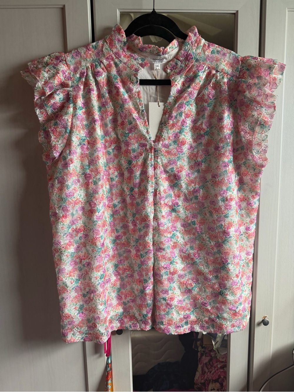 Lovelo Floral Sequin Ruffle Sleeve Blouse
